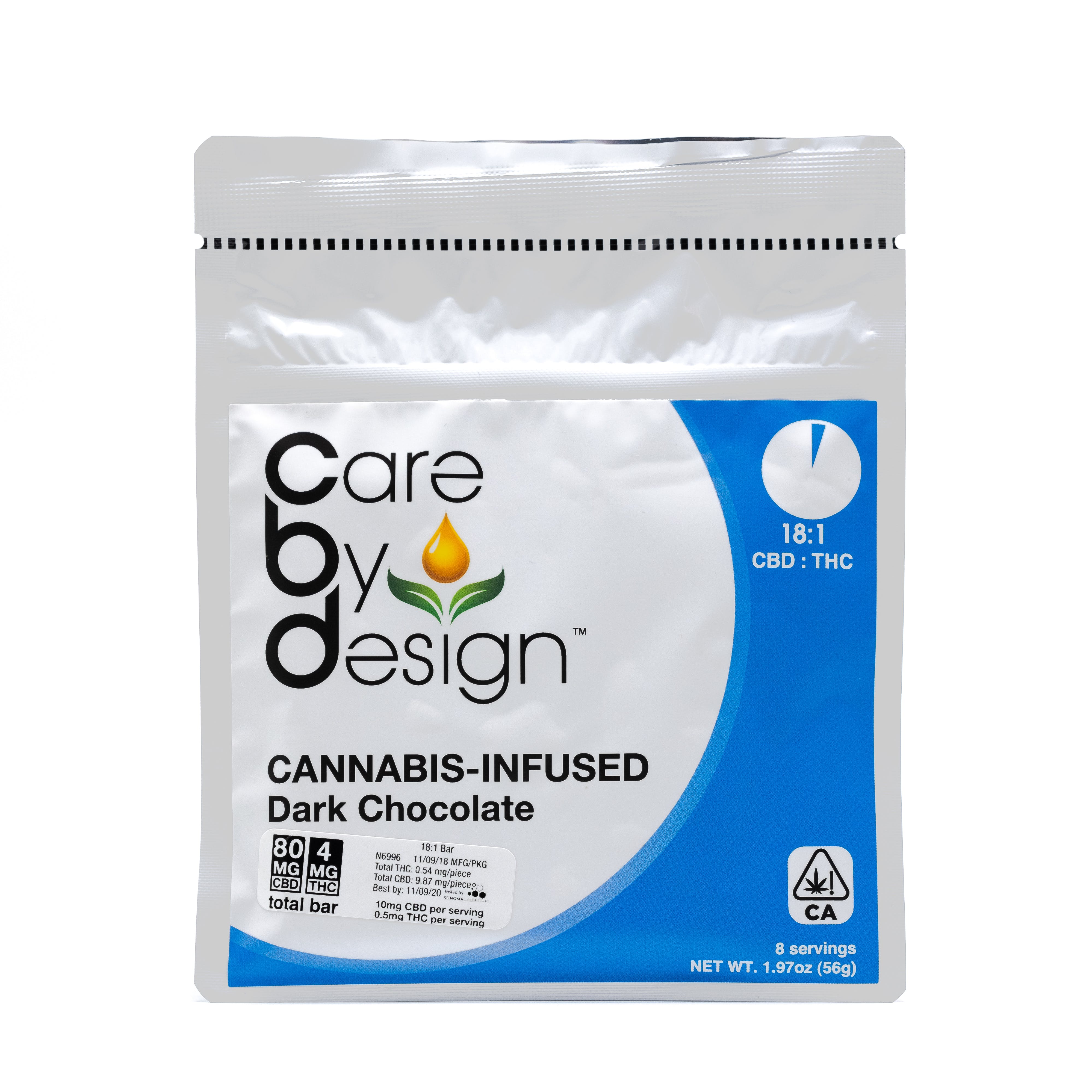 18:1 CBD-Rich Dark Chocolate (80mg) - Care By Design