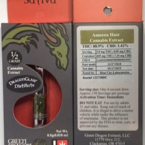 Amnesia Haze .5g Sativa Vape Cartridge | Green Dragon Extracts