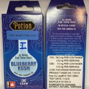 Blueberry Kush Indica Vape Cartridge | Potion