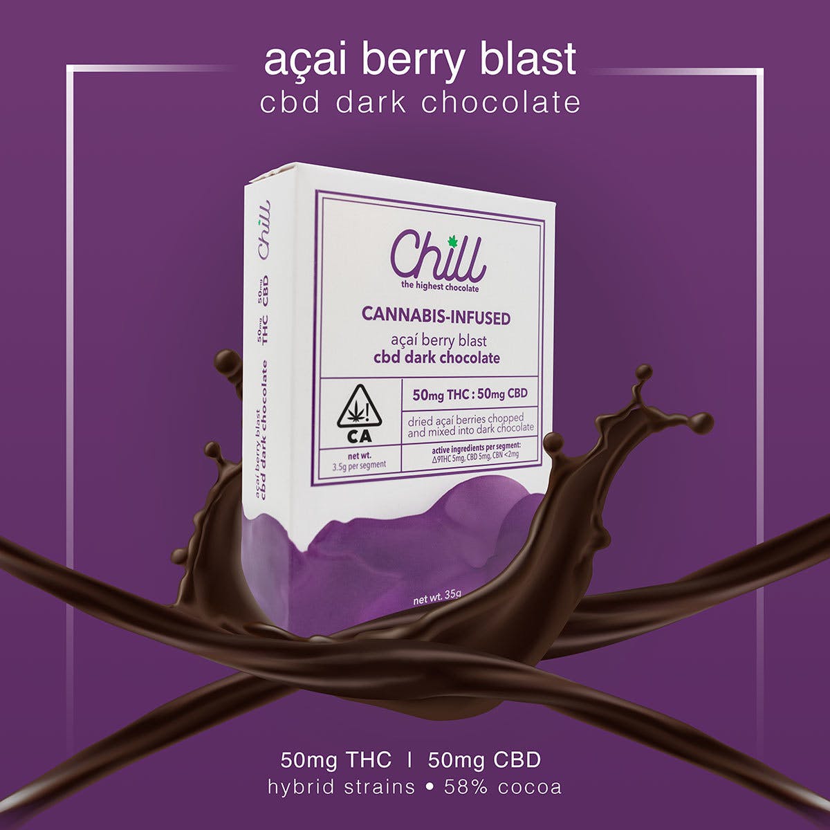 CBD 1:1 Dark Chocolate Acai Berry Blast Bar by Chill