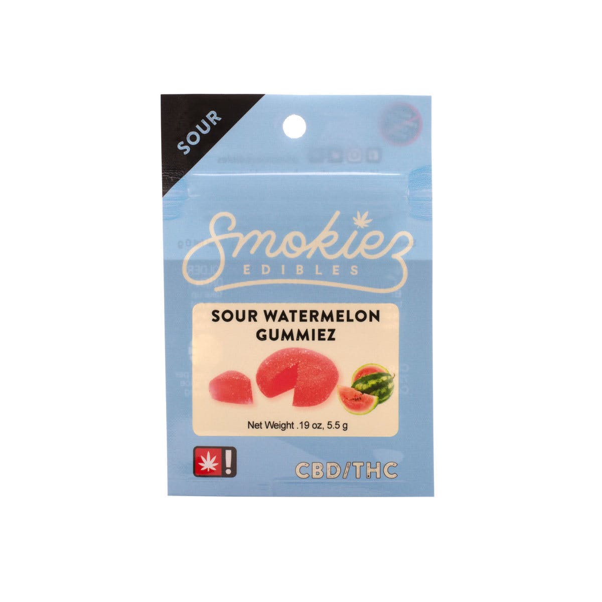 CBD/THC Sour Watermelon Gummiez, 50mg, 10 Srv.