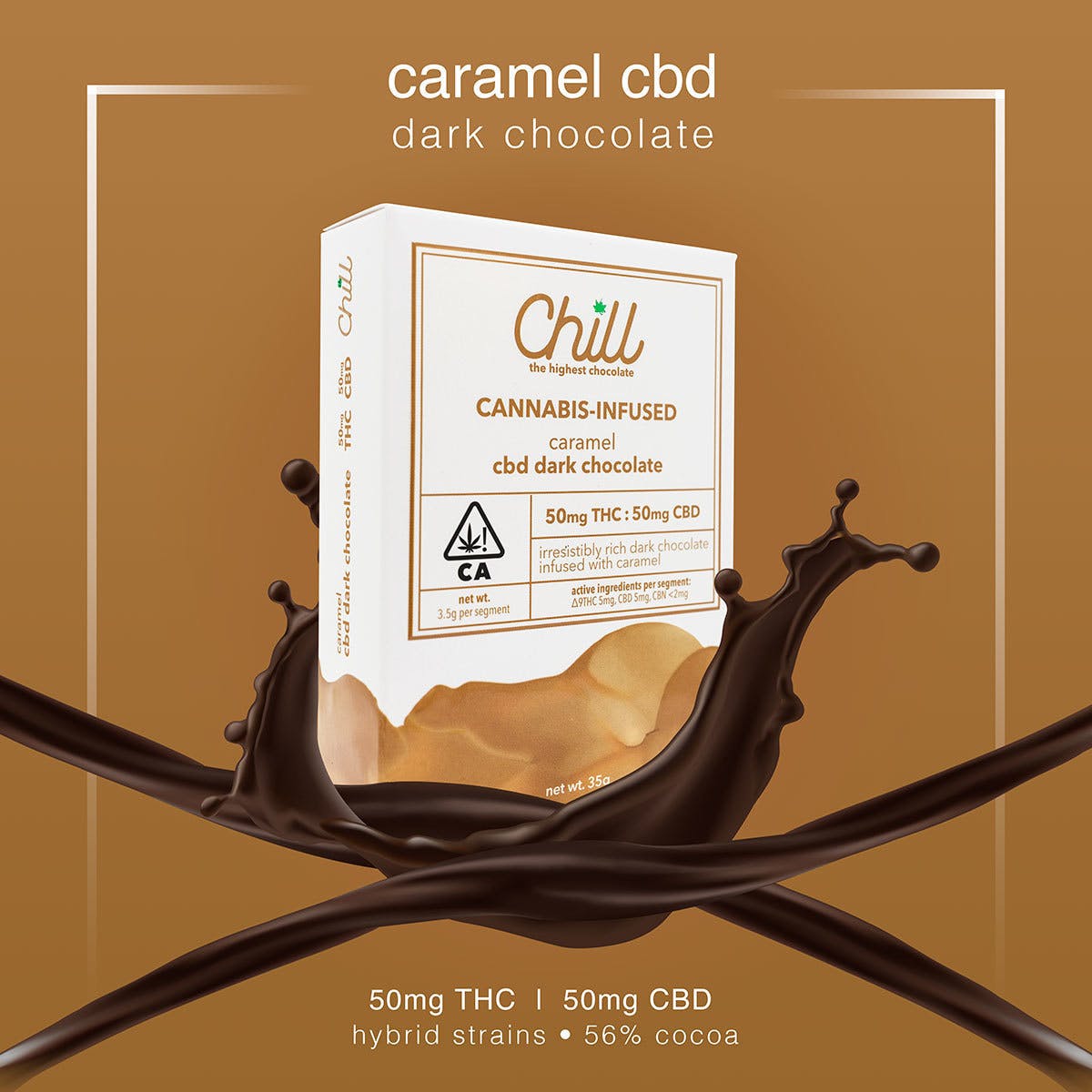 CHILL | CARAMEL CBD DARK CHOCOLATE 50MG THC : 50MG CBD