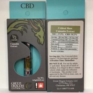 Critical Mass .5g CBD Vape Cartridge | Green Dragon Extracts