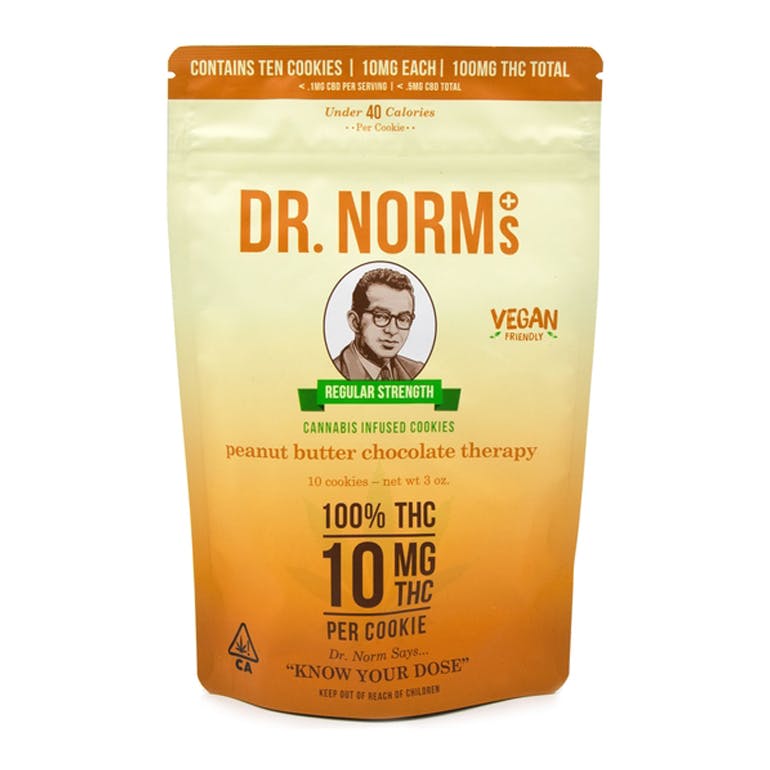 Dr. Norm's - Vegan Peanut Butter Choco Chip Therapy (Bag) 10mg THC, 10 Cookies