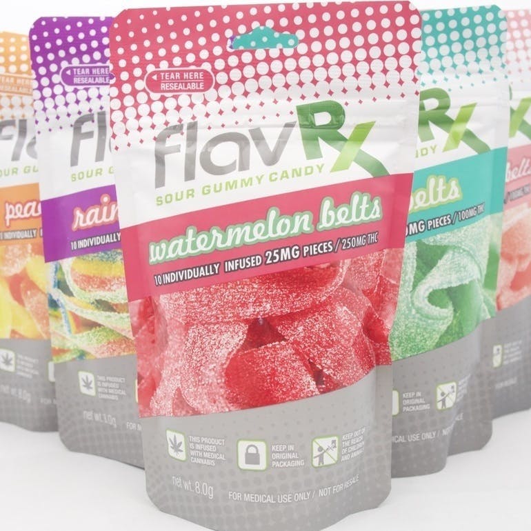 Flav Rx Sour Gummy Candy - Strawberry Banana Belts 250mg THC