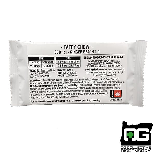 GINGER PEACH CBD 1:1 TAFFY from TOP HAT