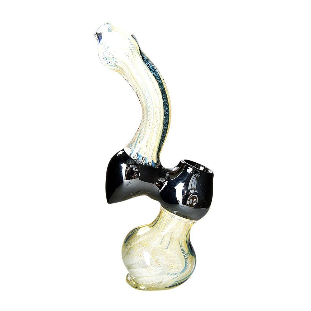 Glass Bubbler Water Pipe -Black Dichro 8"