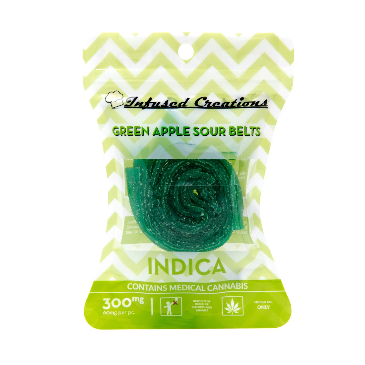 Green Apple Sour Belts Indica, 300mg