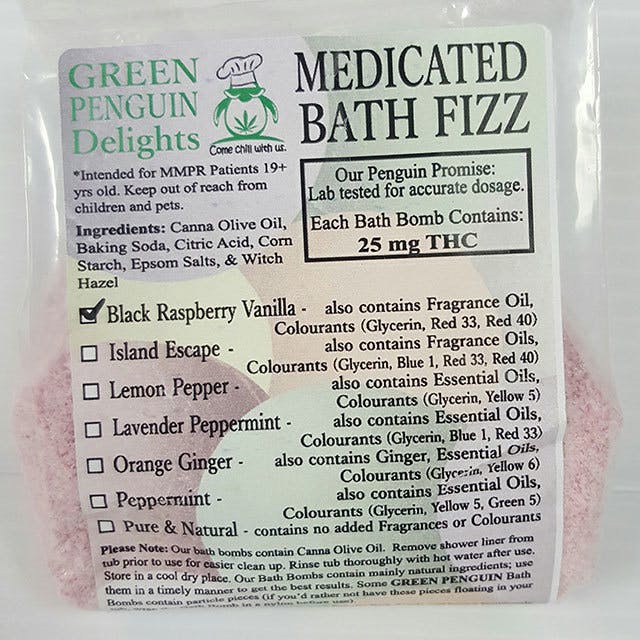 Green Penguin Delights Medicated Bath Fizz 25mg THC