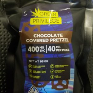 Green Privilege: Chocolate Dipped Pretzels 400mg