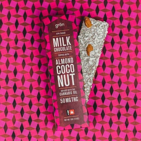 Gron Chocolate - THC Milk Chocolate Bar w/ Almond & Coconut