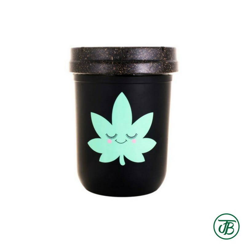 Happy Leaf Stash Jar 8oz. (Black/Teal) (Medicinal/Recreational)
