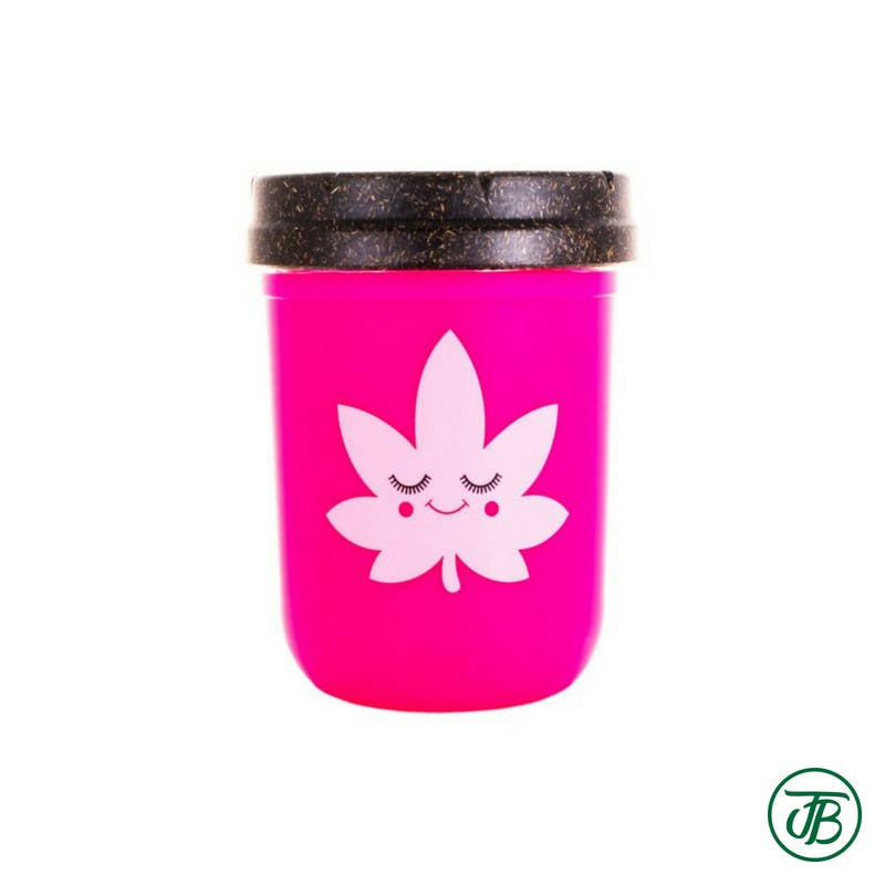 Happy Leaf Stash Jar 8oz. (Pink/Soft Pink) (Medicinal/Recreational)