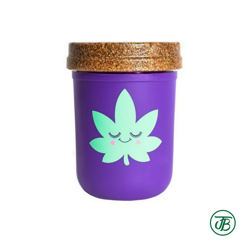 Happy Leaf Stash Jar 8oz. (Purple/Seafoam) (Medicinal/Recreational)