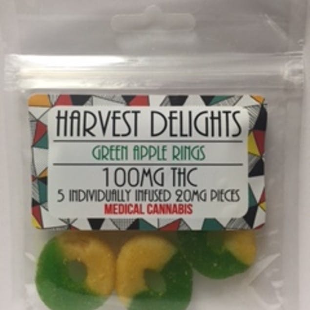 HARVEST DELIGHTS CANDIES - 100 MG - Green Apple Rings