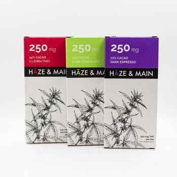 Haze & Main Chocolate Bars 250mg Assorted Flavors