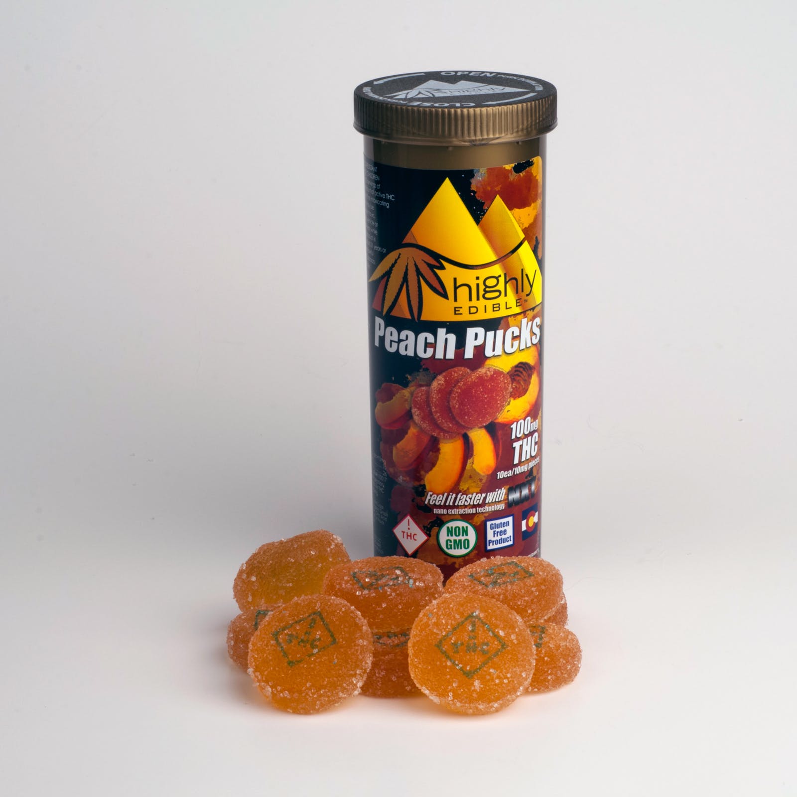 Highly Edible Gummies 250mg- Peach Pucks (Tax Included)