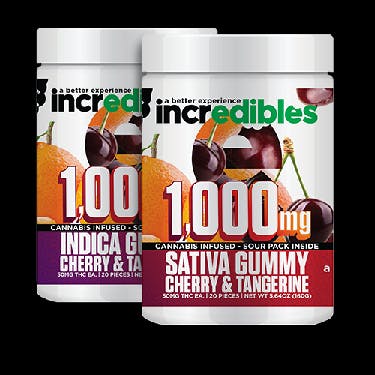 Incredibles- 1,000mg - Cherry and Tangerine Indica Gummies