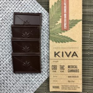Kiva Confections: Espresso Milk Chocolate Bar 100mg (CBD)