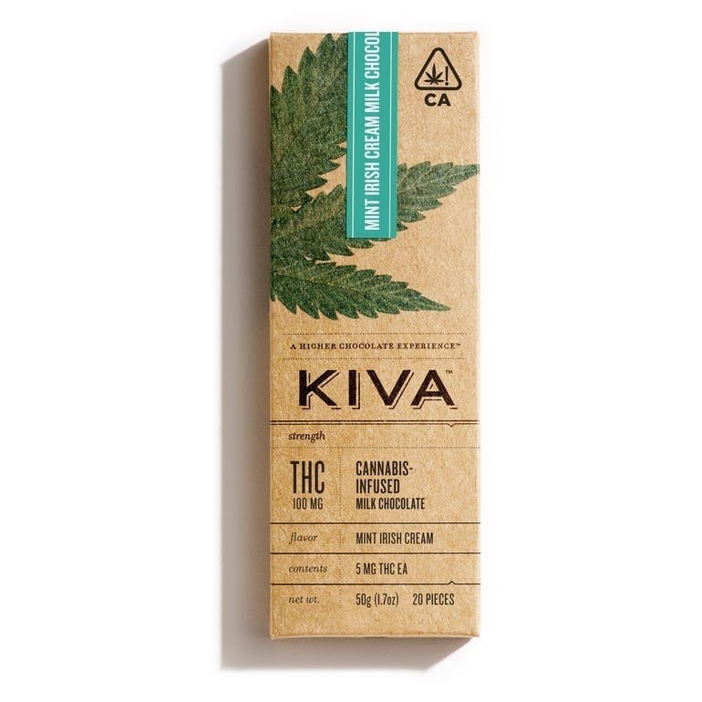 Kiva Confections- Mint Irish Cream Chocolate Bar (100mg)