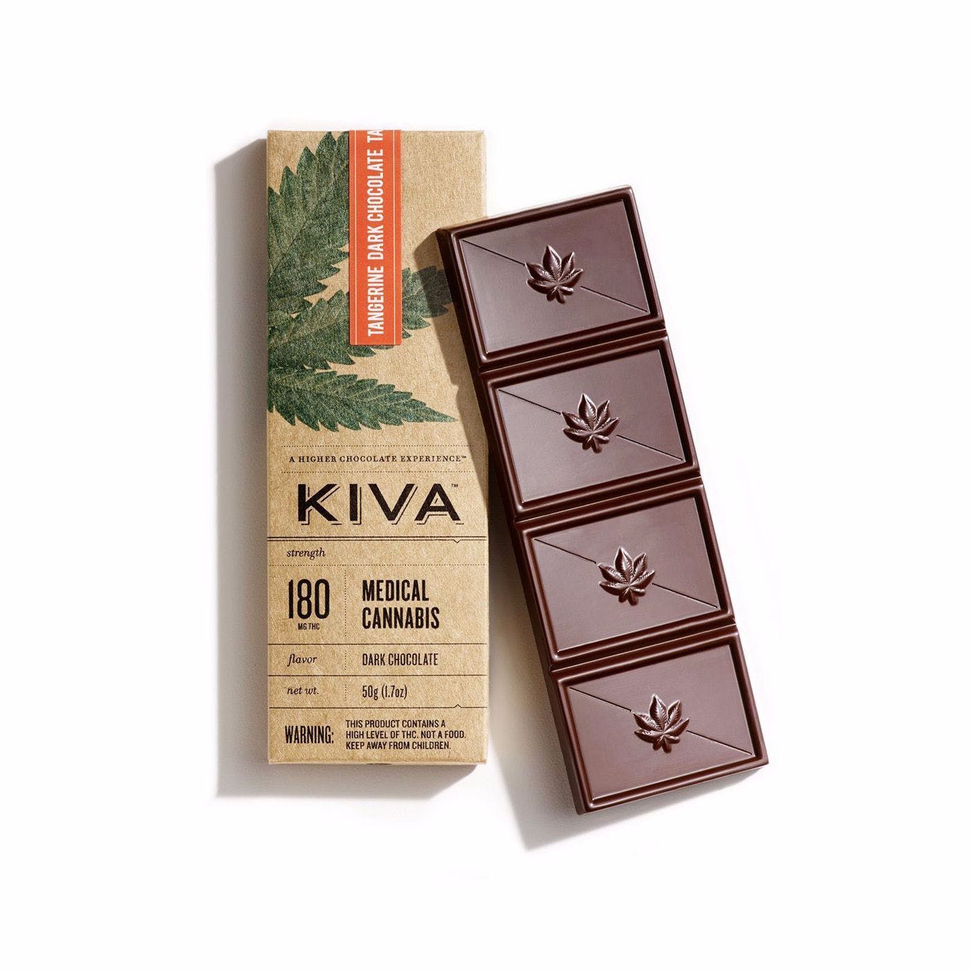 Kiva Dark Chocolate Bar 180mg (Tangerine - 4 Pieces)