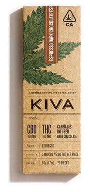 Kiva- Dark Chocolate Espresso CBD 100mg