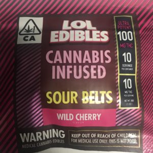 LOL EDIBLES Wild Cherry Sour Belts 100mg