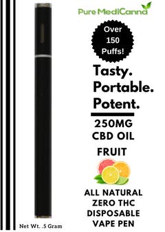 Pure MediCanna 250mg Disposable CBD Vape Pen Fruit Flavor