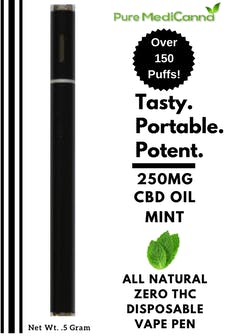 Pure MediCanna 250mg Disposable CBD Vape Pen Mint Flavor