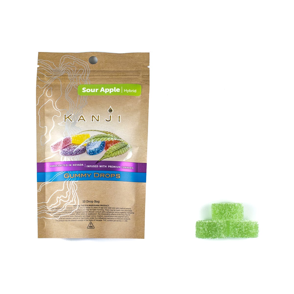 edible-kanji-cannabis-sour-apple-gummy-drops-hybrid-100mg
