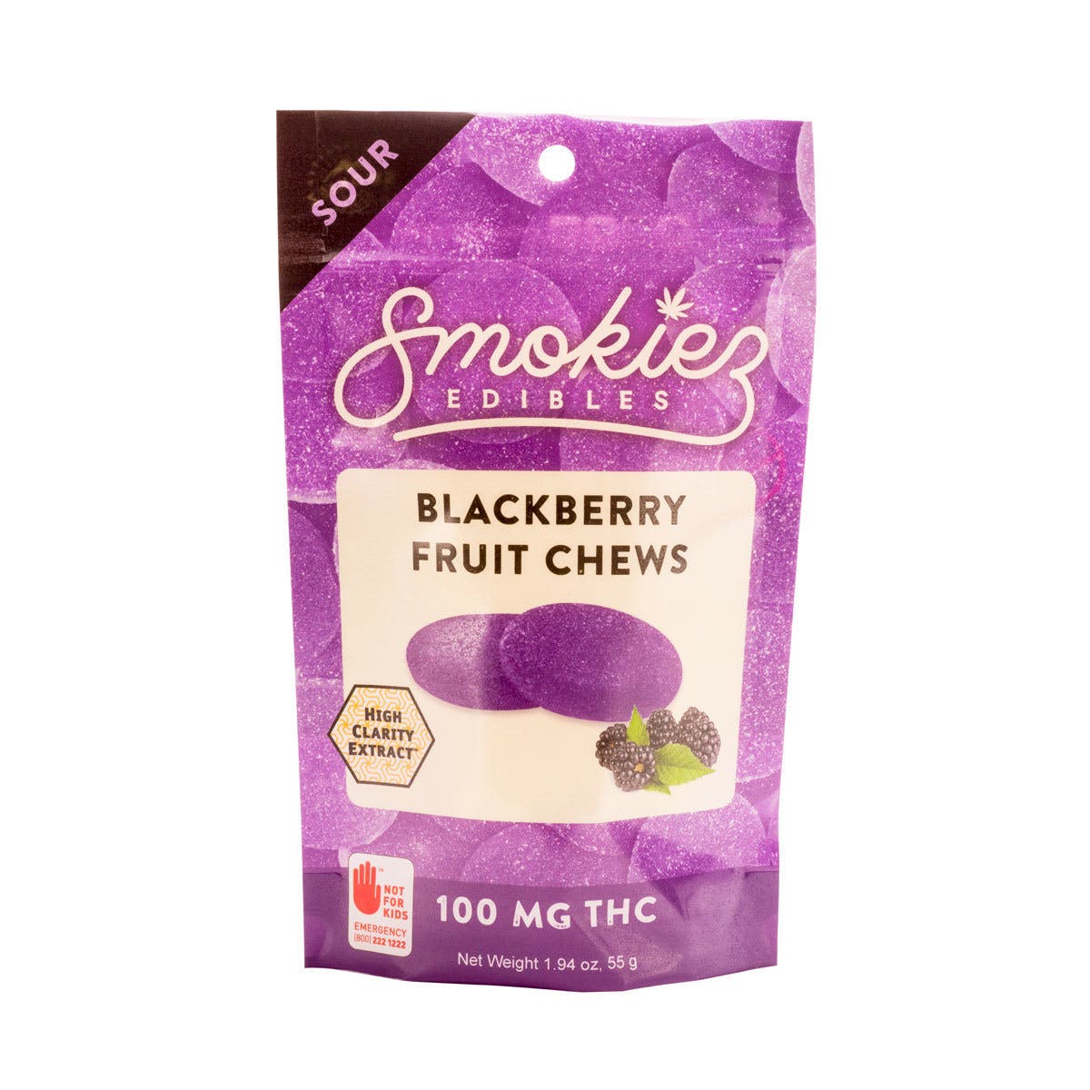 Sour Blackberry Fruit Chews, 100 mg