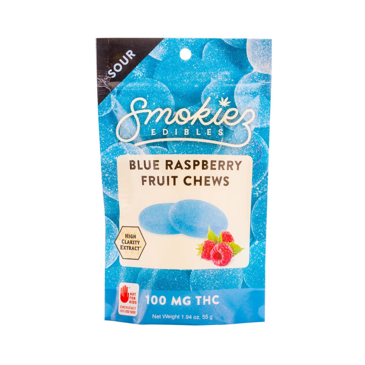 Sour Blue Raspberry Fruit Chews, 100mg