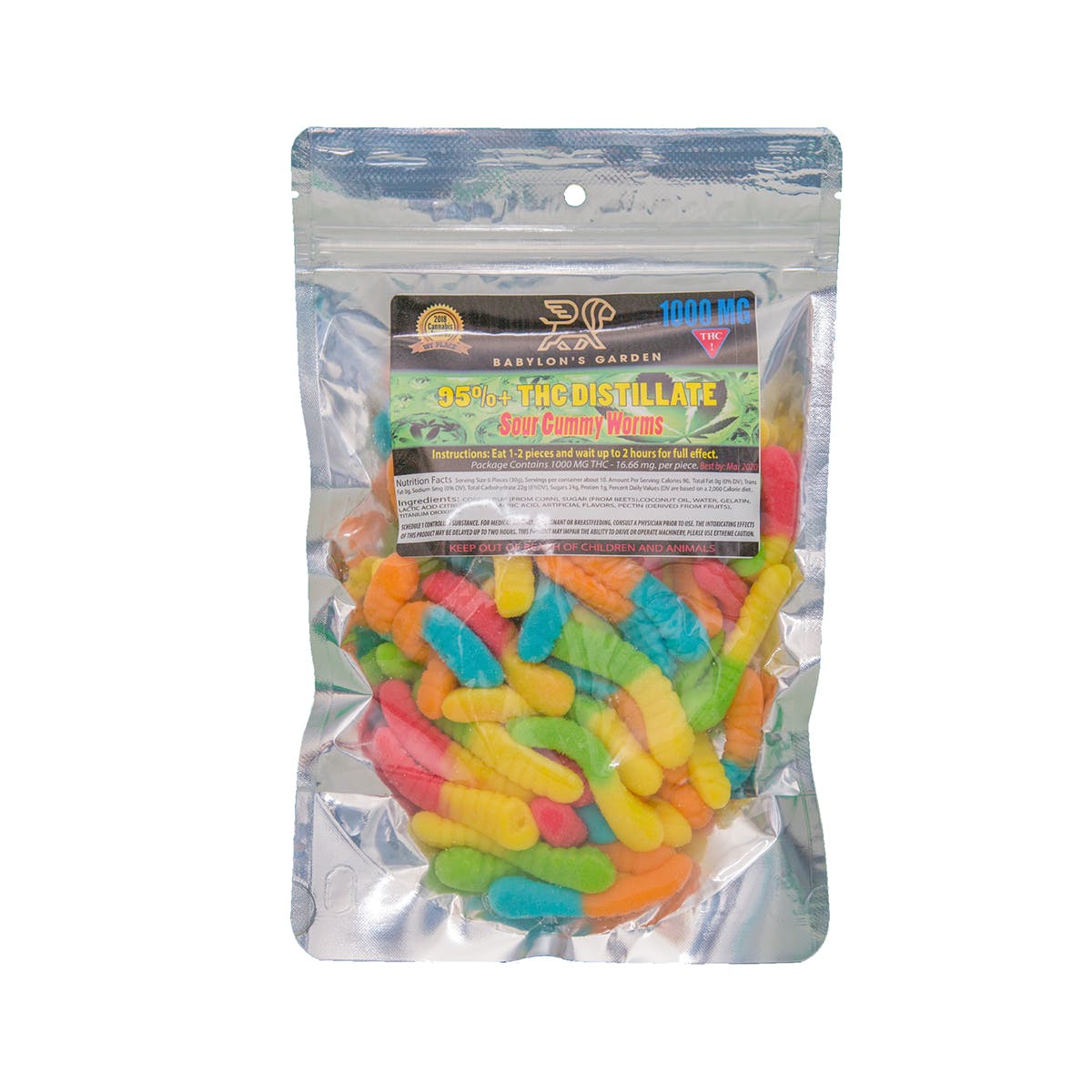 Sour Gummy Worms - 1000mg