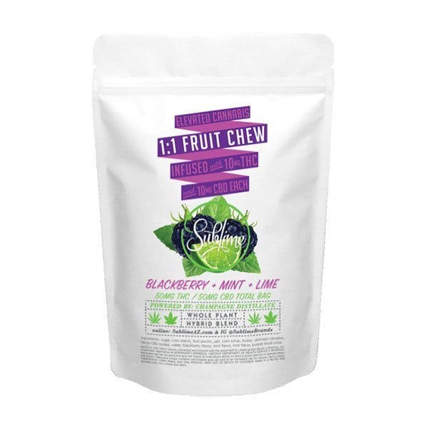 Sublime Blackberry Lime Mint 1:1 THC/CBD Fruit Chews 100mg