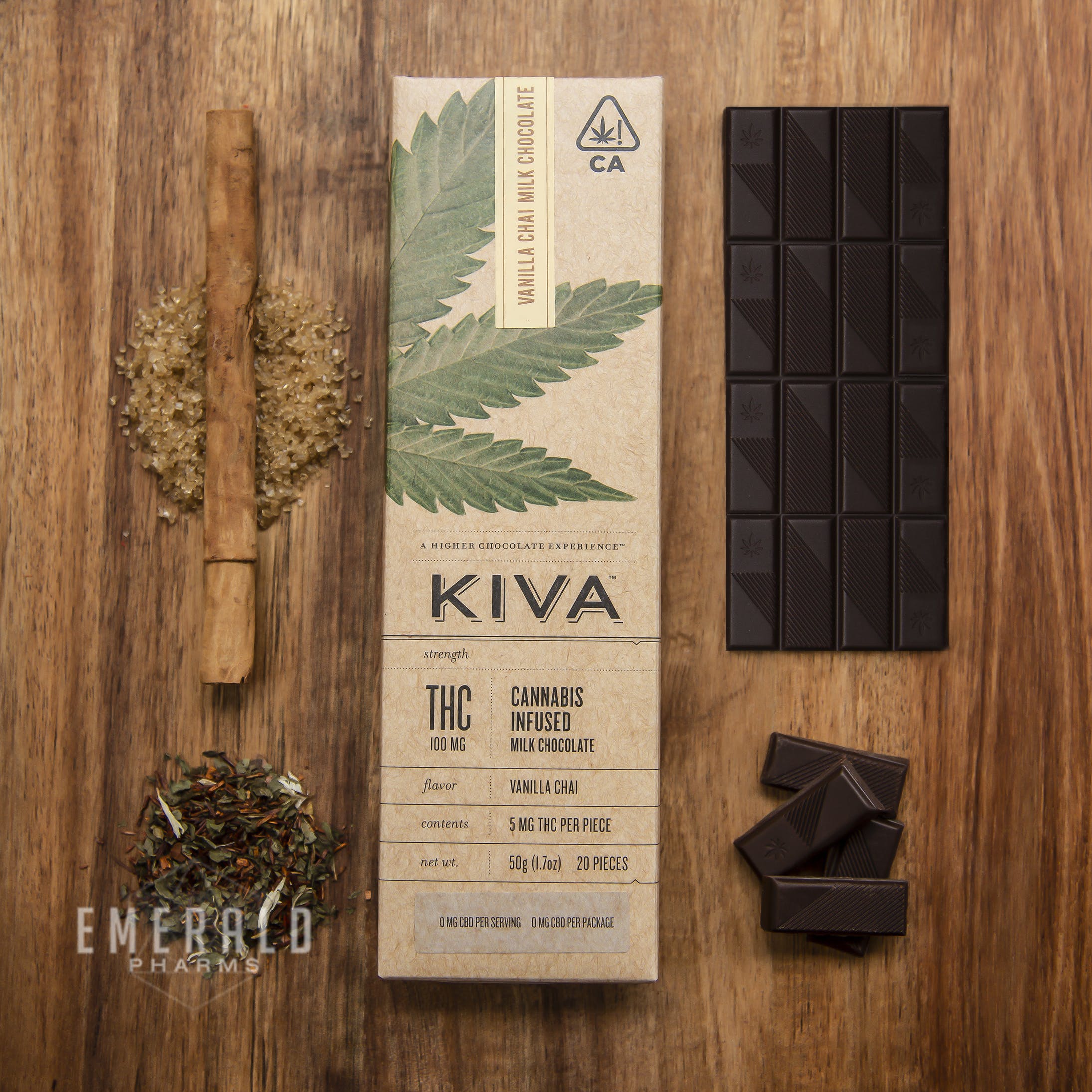 Vanilla Chai Milk Chocolate Bar 100 mg by Kiva