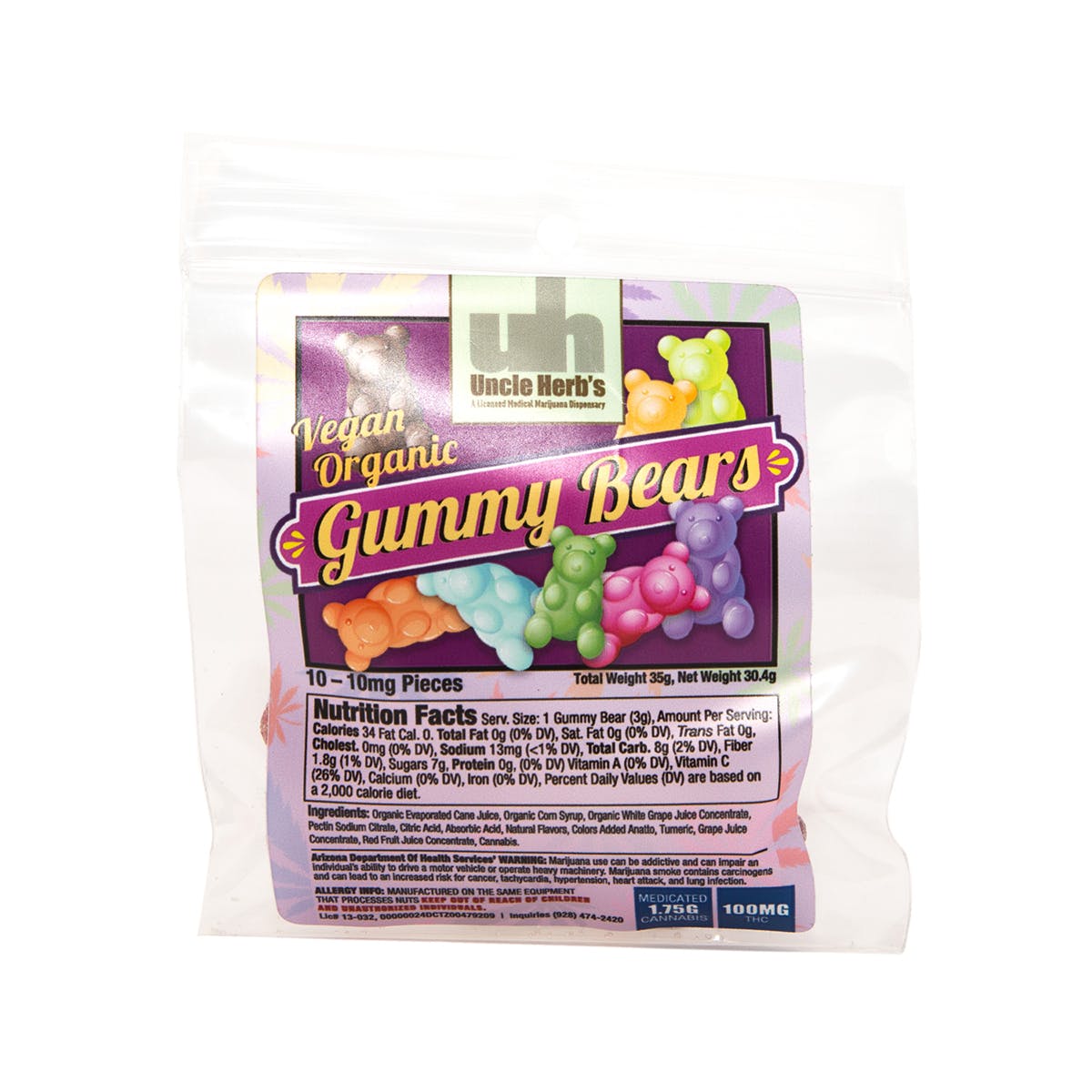 Vegan Organic Gummy Bears 100mg