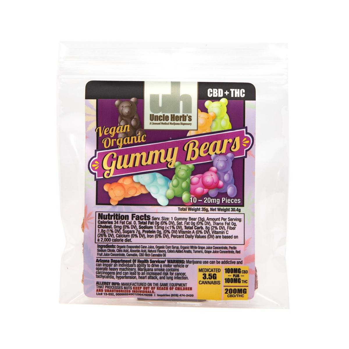 Vegan Organic Gummy Bears 200mg CBD/THC