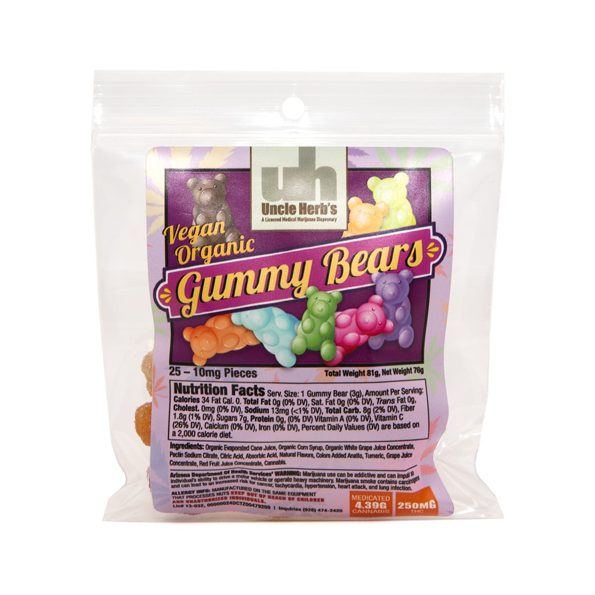 Vegan Organic Gummy Bears 250mg
