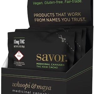 Whoopi & Maya - Savor. CBD Raw Cacao - 10mg CBD/ 1mg THC (10:1 CBD/THC)